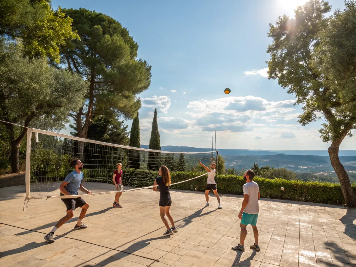 An image depicting children and adults playing recreational sports at Le Racing Club Fontvieillois, emphasizing community engagement and physical activity.