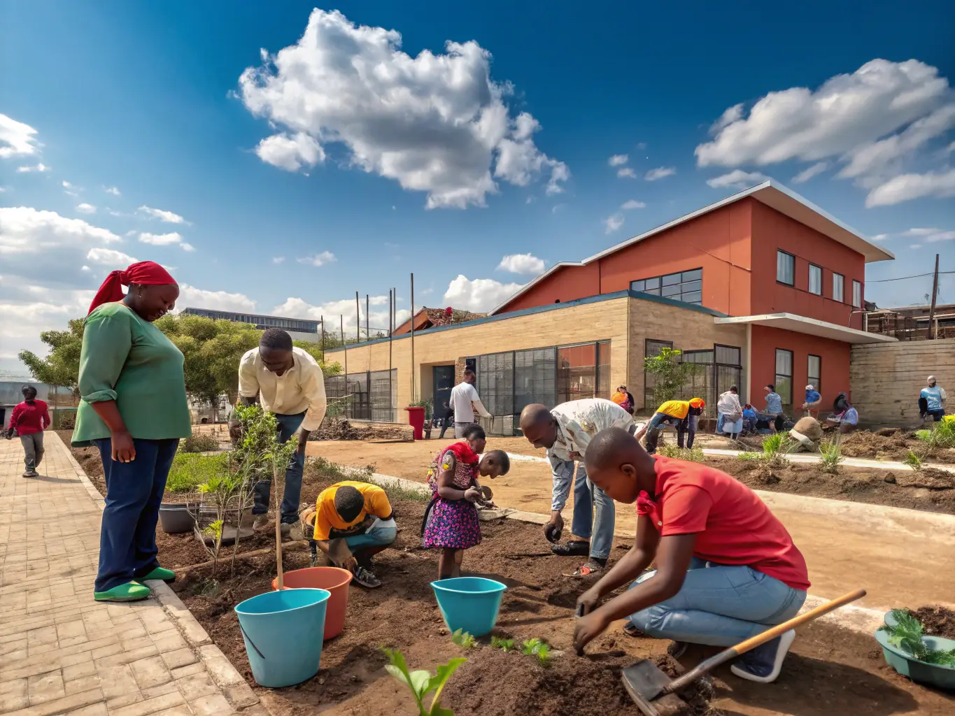An image showing community members engaging in a cultural workshop or outdoor recreational activity at the center, showcasing the vibrant community spirit and active participation.