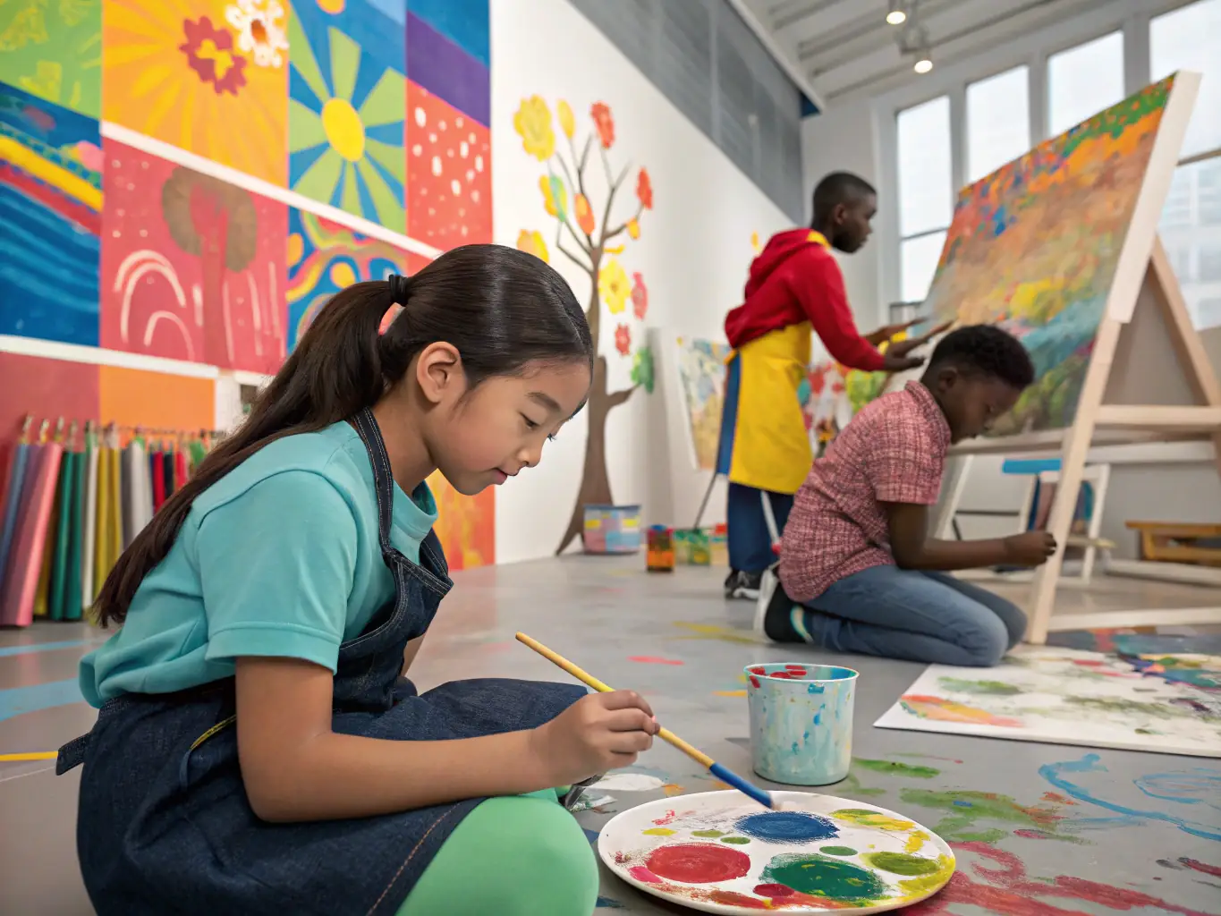 A vibrant image of community members participating in a cultural workshop at Le Racing Club Fontvieillois, showcasing collaborative art creation.