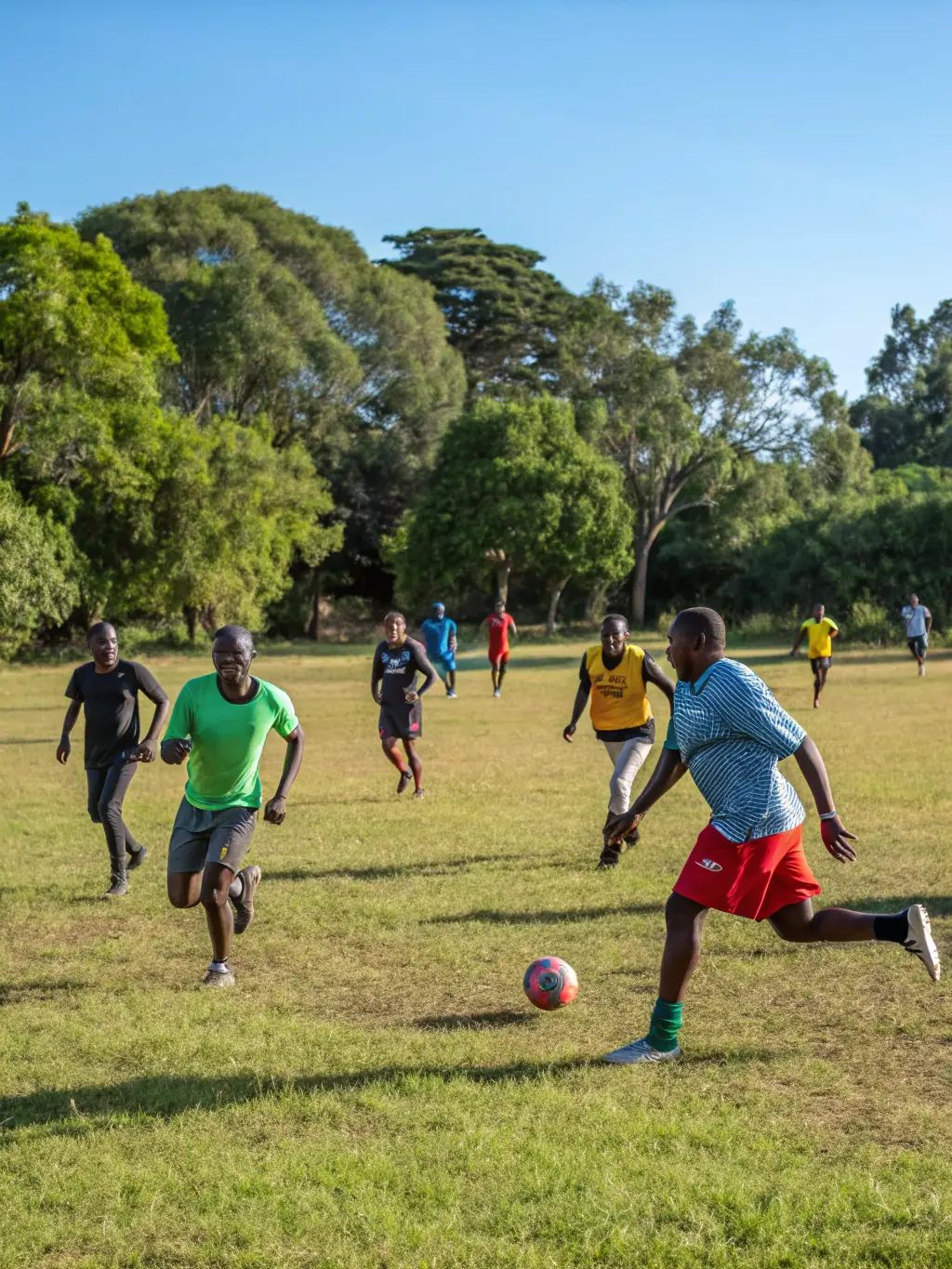 A photograph of a local sports team participating in a friendly match at the RCF's sports facilities, highlighting community spirit and healthy competition.