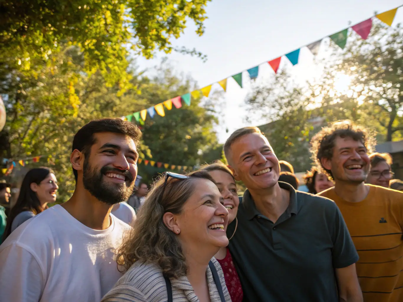 A photograph of a community gathering at Le Racing Club Fontvieillois, featuring people of all ages interacting and enjoying each other's company.